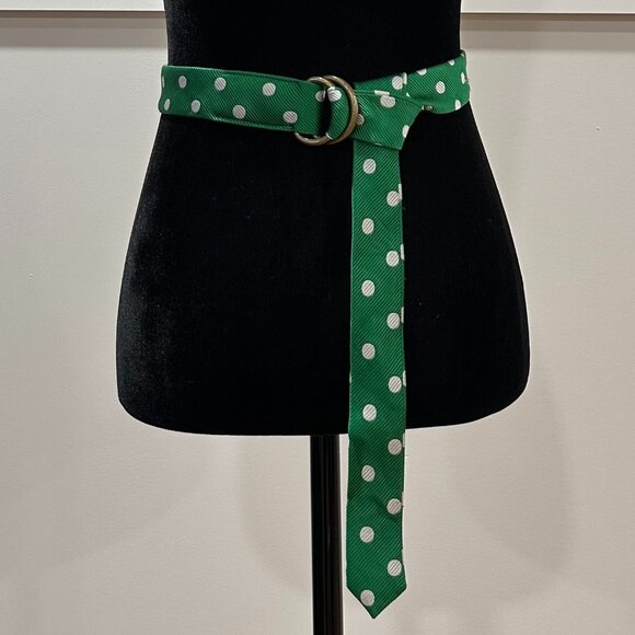 J Crew Women's Green White Polka Dot Silk D-Ring Buckle Belt Size Medium / Large - Picture 1 of 7